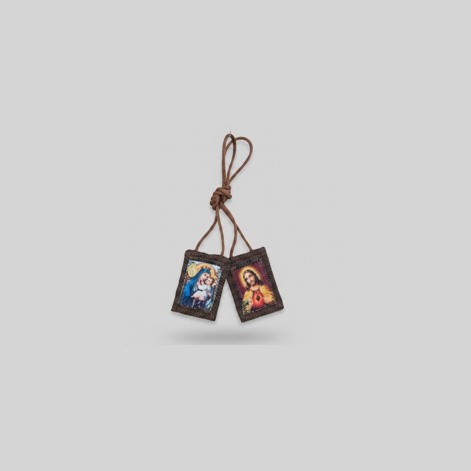 Escapulário de Ombro artesanal com medalha, Sagrado Coração e N. Sra. do Perpétuo Socorro